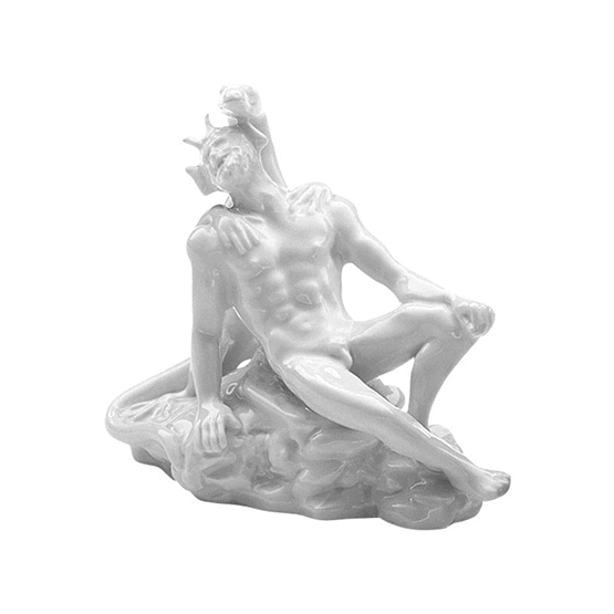 Porcelain figure ❖ Satyr lying with lizard. Black porcelain